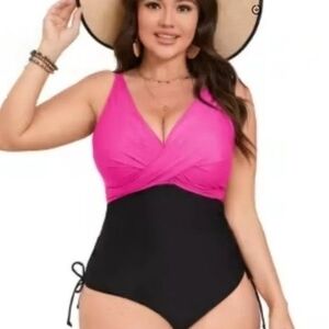 New Plus Size Vibrant Pink and Black One Piece